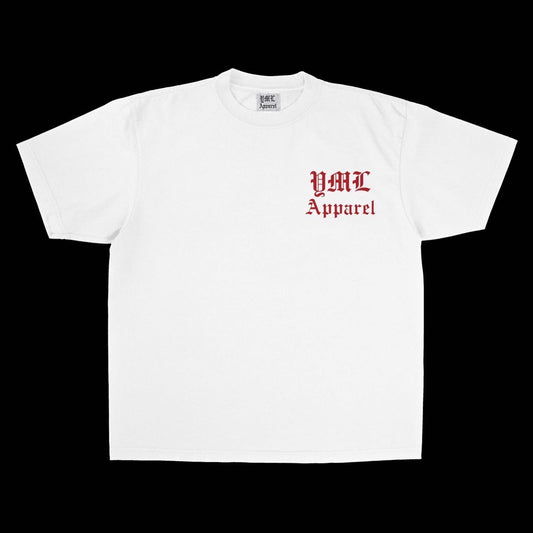 White/Cherry Heavyweight "YML Apparel" Tee